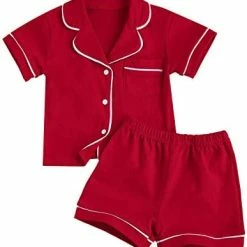 Best Pirce 👏 Merqwadd Toddler Baby Button-Down Pajamas Set, Cotton 2-PCS-PJs Set 👚 Shirt And Pants Sleepwear For Unisex Kids Short Sleeve-pink 😉 -Sleepwear & Robes Sales 41muACCDvzL. AC