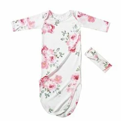 Coupon ❤️ Mikccer Baby Newborn Knotted Gown 0-6 Months, Soft Breathable Sleeper Gowns, Babies Girl Coming Home Outfit Infant Watercolor Flowers Nightgowns With Headband Set 👍 -Sleepwear & Robes Sales 41q1IrzprEL