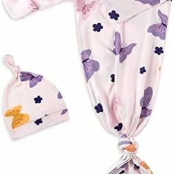 Budget 👏 Newborn Baby Knotted Gown, Super Soft Silky Infant Long Sleeve Sleeper With Tie Bottom Purple Flower 🧨 -Sleepwear & Robes Sales 41rOu7oJeLS. AC