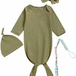 Deals ⌛ MoryGooder Newborn Cotton Nightgowns Neutral Baby Knotted Sleeper Baby Coming Home Outfit Dark Red 🧨 -Sleepwear & Robes Sales 41sj8b20NUL. AC