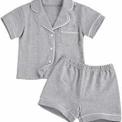 Best Pirce 👏 Merqwadd Toddler Baby Button-Down Pajamas Set, Cotton 2-PCS-PJs Set 👚 Shirt And Pants Sleepwear For Unisex Kids Short Sleeve-pink 😉 -Sleepwear & Robes Sales 41tgPEEjOOL. AC