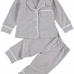 Hot Sale 👍 Ayalinggo Toddler Kids Baby Girl Solid Pjs Ruffle Long Sleeve Button 👚 Shirt Top And Pants Cotton 2Piece Pajamas Set Grey ✨ -Sleepwear & Robes Sales 41u7PSVc0NL. AC