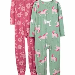 Promo ๐ Simple Joys By Carter's Babies, Toddlers, And ๐ง Girls' Loose-Fit Fleece Footed Pajamas, Pack Of 2 Rainbow/panda ๐