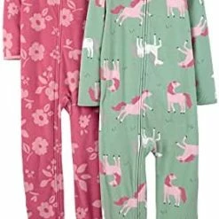 Promo 👍 Simple Joys By Carter's Babies, Toddlers, And 👧 Girls' Loose-Fit Fleece Footed Pajamas, Pack Of 2 Rainbow/panda 🛒 -Sleepwear & Robes Sales 41vICS7DJlL. AC