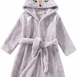 Best deal ⌛ Baby 👧 Girls Boys Bathrobe Toddler Kids Baby Boys 👧 Girls Cartoon Bathrobes Hooded Warm Flannel Night-Robes Grey 😉