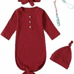 Deals ⌛ MoryGooder Newborn Cotton Nightgowns Neutral Baby Knotted Sleeper Baby Coming Home Outfit Dark Red 🧨 -Sleepwear & Robes Sales 41y5OvWpV0L. AC