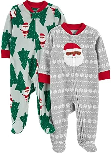 Promo 💯 Simple Joys By Carter's Unisex Babies' Holiday Fleece Footed Sleep And Play, Pack Of 2 Grey Heather/green, Reindeer/santa 👏 1 Promo 💯 Simple Joys By Carter's Unisex Babies' Holiday Fleece Footed Sleep And Play, Pack Of 2 Grey Heather/green, Reindeer/santa 👏