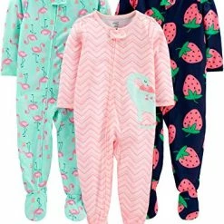 Best Sale ✔️ Simple Joys By Carter's Toddlers And Baby 👧 Girls' Loose-Fit Polyester Jersey Footed Pajamas, Pack Of 3 Dinosaur/strawberry 🤩