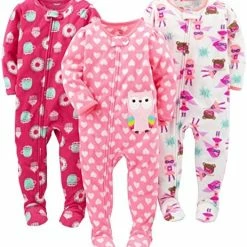 Budget ❤️ Simple Joys By Carter's Toddlers And Baby 👧 Girls' Loose-Fit Flame Resistant Fleece Footed Pajamas, Pack Of 3 Polar Bear/pig/fox 🤩 -Sleepwear & Robes Sales 51MMLeuaC1L. AC