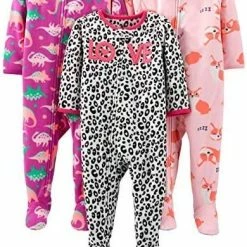 Budget ❤️ Simple Joys By Carter's Toddlers And Baby 👧 Girls' Loose-Fit Flame Resistant Fleece Footed Pajamas, Pack Of 3 Polar Bear/pig/fox 🤩 -Sleepwear & Robes Sales 51RD4f5FaL. AC