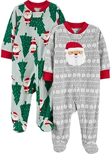 Promo 💯 Simple Joys By Carter's Unisex Babies' Holiday Fleece Footed Sleep And Play, Pack Of 2 Grey Heather/green, Reindeer/santa 👏 2 Promo 💯 Simple Joys By Carter's Unisex Babies' Holiday Fleece Footed Sleep And Play, Pack Of 2 Grey Heather/green, Reindeer/santa 👏 - Image 2