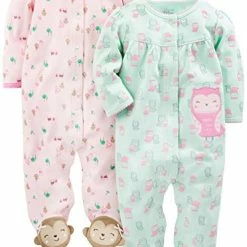 Best deal 🥰 Simple Joys By Carter's Baby 👧 Girls' Cotton Snap Footed Sleep And Play, Pack Of 2 Pink, Animal/dots 💯