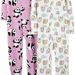 Promo 👍 Simple Joys By Carter's Babies, Toddlers, And 👧 Girls' Loose-Fit Fleece Footed Pajamas, Pack Of 2 Rainbow/panda 🛒 -Sleepwear & Robes Sales 51aeO0MZbL. AC