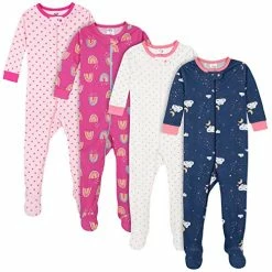 Best Sale 🤩 Gerber Baby 👧 Girls' 4-Pack Footed Pajamas Roses And Fox 😉