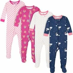 Best Sale 🤩 Gerber Baby 👧 Girls' 4-Pack Footed Pajamas Roses And Fox 😉 -Sleepwear & Robes Sales 51dUVuCWEeL. AC