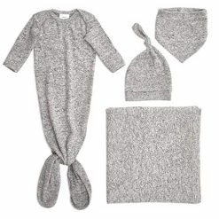 Promo 🎁 Aden + Anais Snuggle Knit Knotted Newborn Baby Gown & Hat Set-Heather Grey 🎁 -Sleepwear & Robes Sales 51etix624gL