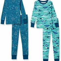 Cheapest 🥰 Amazon Essentials Unisex Babies, Toddlers And Kids' Snug-Fit Cotton Pajama Sleepwear Sets White/red/pale Aqua Blue, Stripe/yeah 🎉