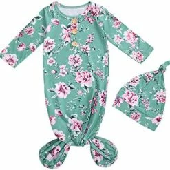 Best deal 🎁 Newborn Infant Baby Girl Boy Floral Print Cotton Sleeper Gown With Headband Outfits X-a Beige 🎉 -Sleepwear & Robes Sales 51m5 AsctqL. AC
