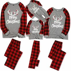 Discount 😉 IFFEI Matching Family Pajamas Sets 🎁 Christmas PJ's With Letter And Plaid Printed Long Sleeve Tee And Bottom Loungewear 😉