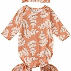 Best deal 🎁 Newborn Infant Baby Girl Boy Floral Print Cotton Sleeper Gown With Headband Outfits X-a Beige 🎉 -Sleepwear & Robes Sales 51sylGrdtGL. AC